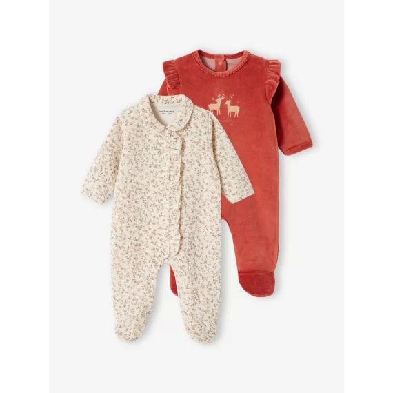 Lot de 2 dors-bien bébé fille en velours écru