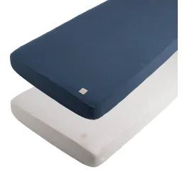 Lot De 2 Draps Housse En Coton Pour Lit Bébé Bleu