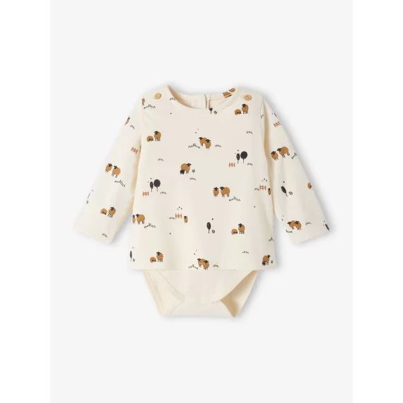 T-shirt-body moutons bébé manches longues écru
