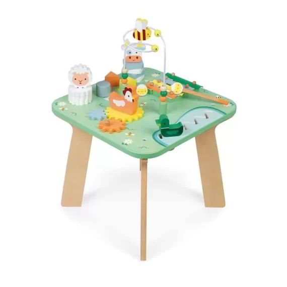 Table d&rsquo;Activités Jolie Prairie – Jouet d&rsquo;Eveil en Bois – JANOD – Dès 12 mois vert