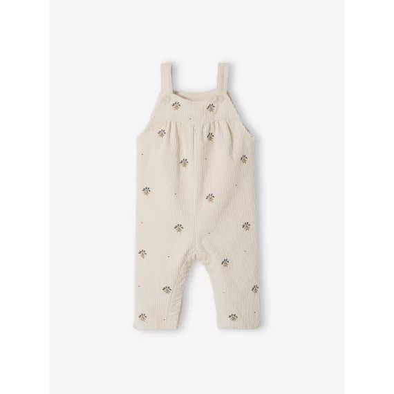 Salopette bébé en velours brodé écru