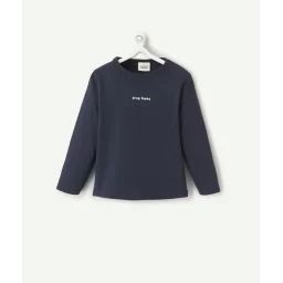 T-shirt bébé garçon bleu marine en coton bio et message blanc –  – Soldes