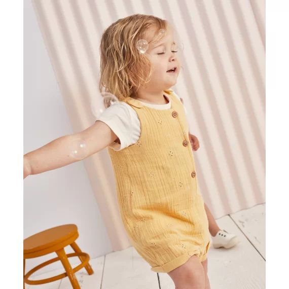 Combishort jaune fille en coton avec détails ajourés –  – Soldes
