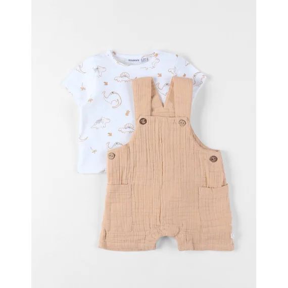Set Salopette Avec T-shirt Coton Beige