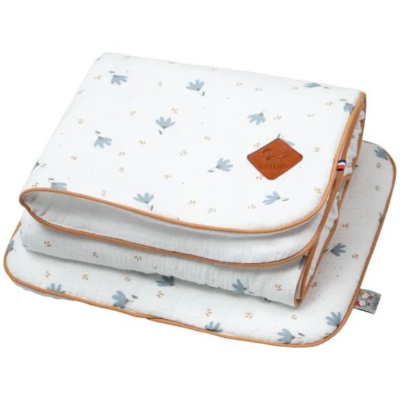 Ensemble Coussin Et Couverture Pour Berceau Et Couffin Blanc Imprimé Bleuet