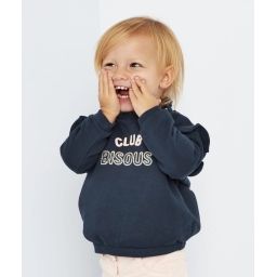 Sweat bébé fille bleu avec message club bisous en fibres recyclées –  – Soldes