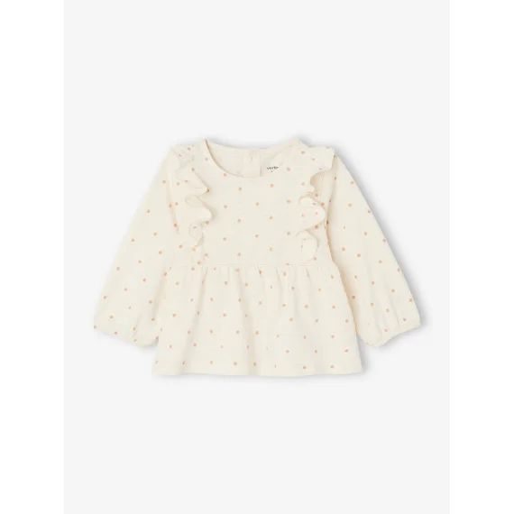 T-shirt à pois et volants bébé fille écru