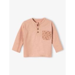 T-shirt en coton flammé bébé poche imprimée beige