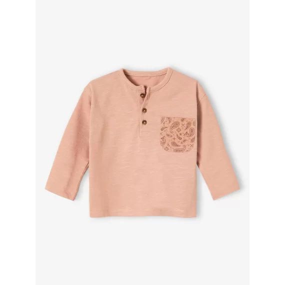 T-shirt en coton flammé bébé poche imprimée beige
