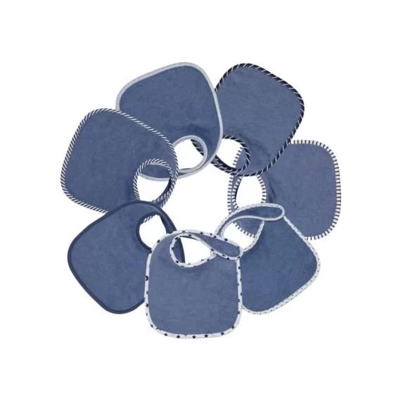 Lot de 7 bavoirs de naissance à velcro bleu marine