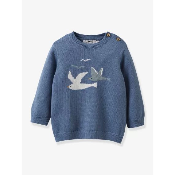 Pull bébé coton bio et laine CYRILLUS bleu grisé