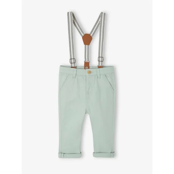 Pantalon à bretelles amovibles bébé vert sauge