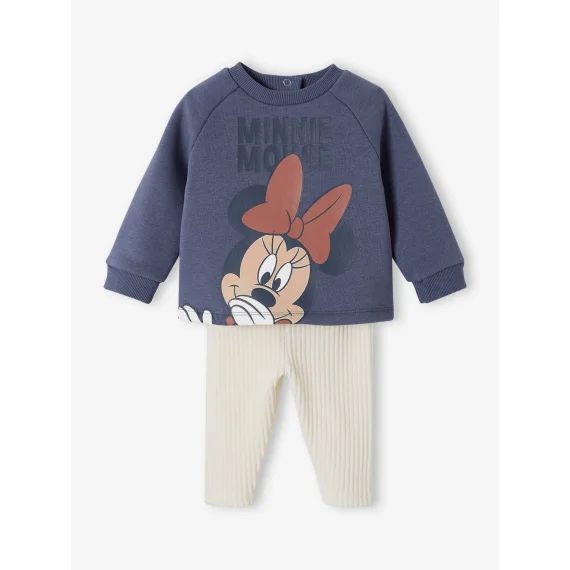 Ensemble Disney® bébé fille sweat molleton + pantalon velours bleu ardoise/blanc