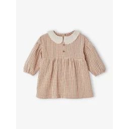 Robe vichy bébé col brodé carreaux marron