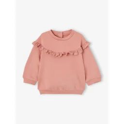 Sweat-shirt volant en broderie anglaise bébé fille vieux rose