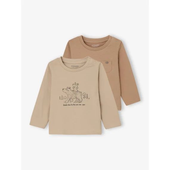 Lot de 2 tee-shirts bébé manches longues noisette