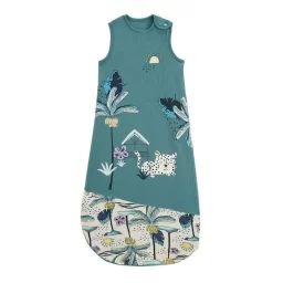 Gigoteuse d&rsquo;été en gaze de coton – PETIT BEGUIN – Makao – Bleu – Léopard – Palmiers bleu