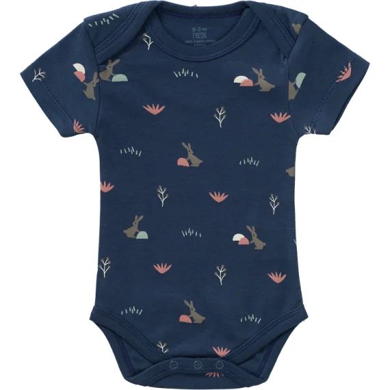 Body manches courtes en coton bio Rabbit mood indigo (0-3 mois : 50 à 60 cm)