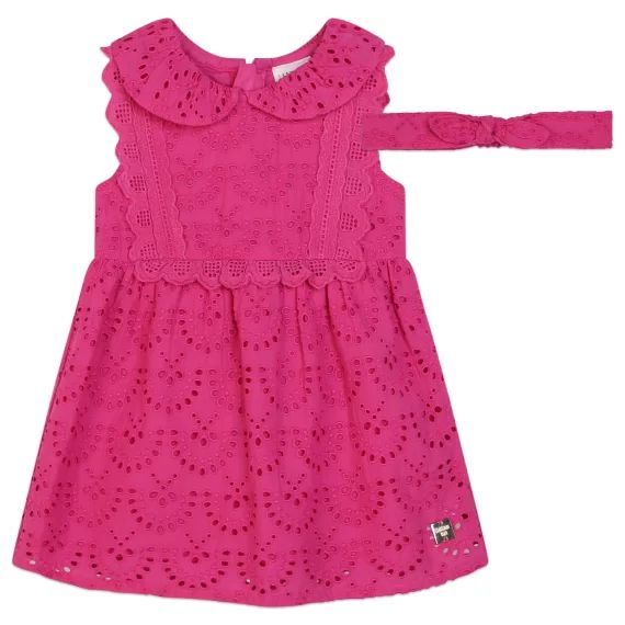 Robe et bandeau en coton uni Fille Rose