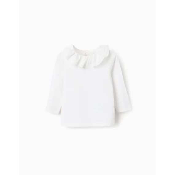 T-shirt Uni Avec Volants Blanc