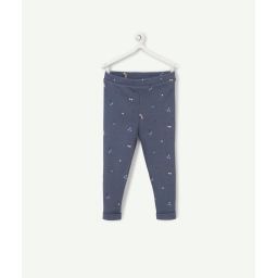 Legging bébé fille en coton bio bleu côtelé avec cerises –  – Soldes