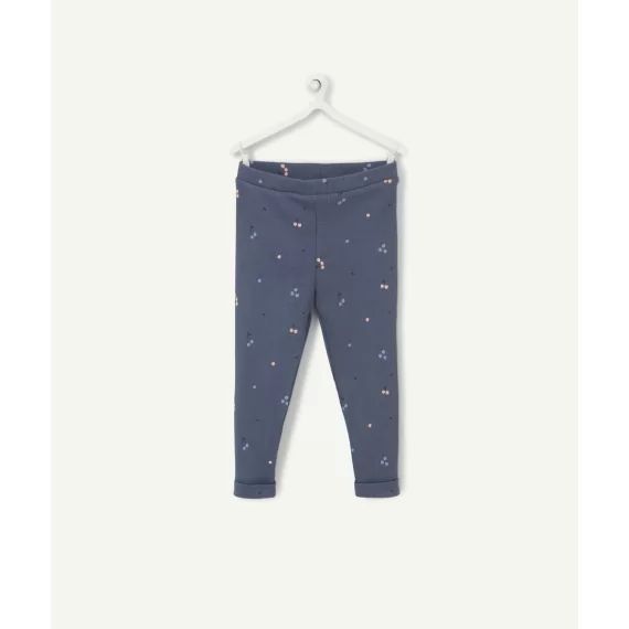 Legging bébé fille en coton bio bleu côtelé avec cerises –  – Soldes