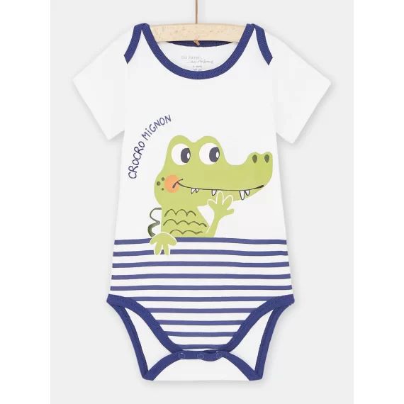 Body Blanc Et Bleu Marine À Motif Crocodile Bébé Garçon