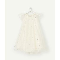 Robe créateur 2022 bébé fille écrue en tulle avec pois et étoiles couleur dorée –  – Soldes