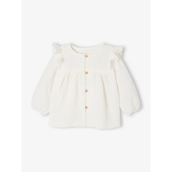 Blouse à volants bébé en gaze de coton écru