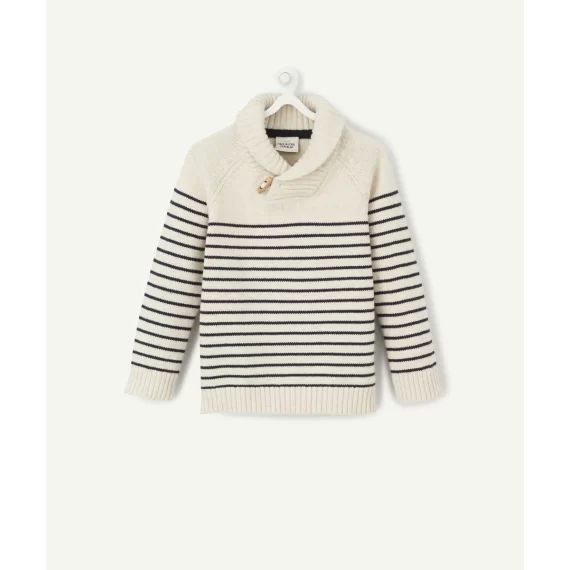 Pull en tricot rayé bébé garçon avec col montant –  – Soldes