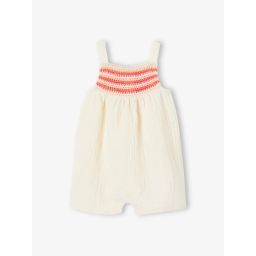 Combishort bébé en crochet et gaze de coton écru