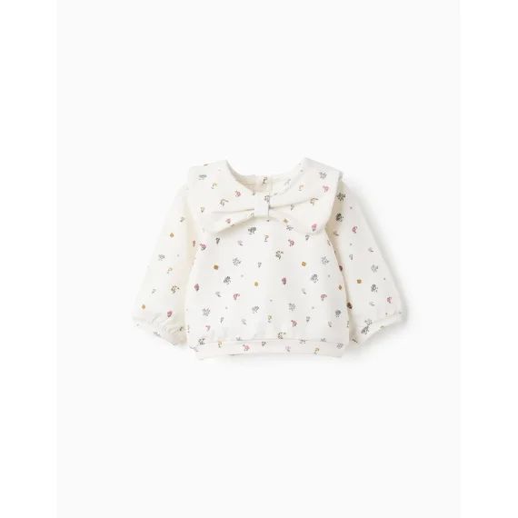 Sweat-shirt En Coton À Fleurs Avec Nœud Maxi Blanc