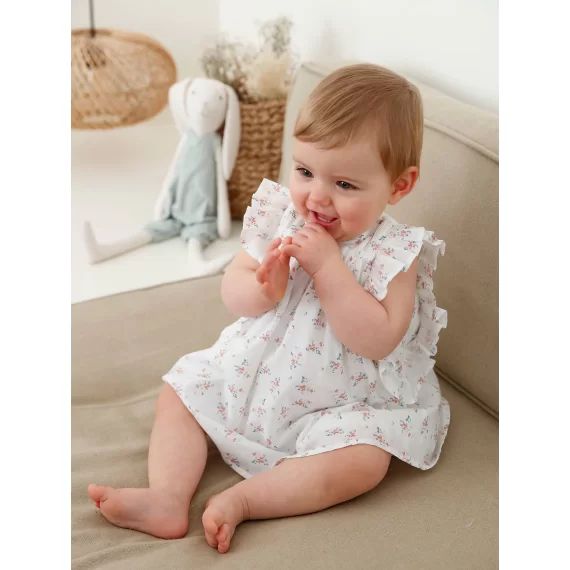 Robe fleurie bébé à volants ivoire imprimé