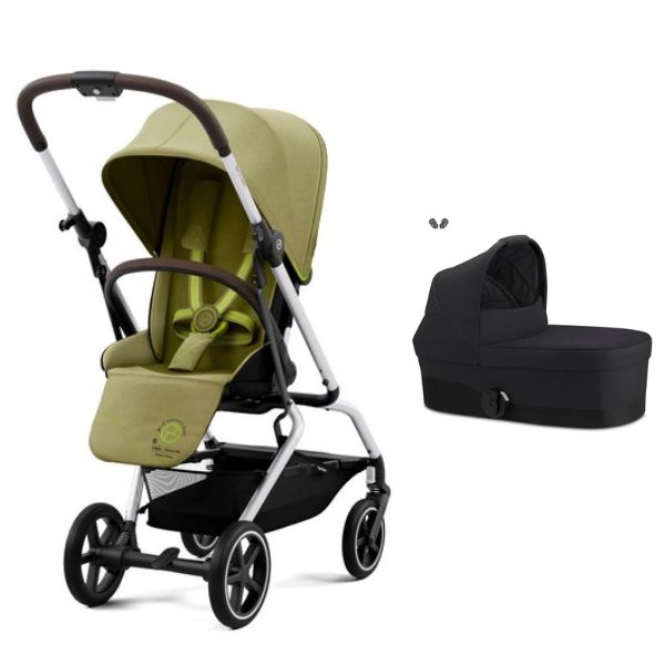 Poussette Cybex Eezy S Twist PLUS 2 – Châssis Silver/ Siège Nature Green + Nacelle S – Moon Black