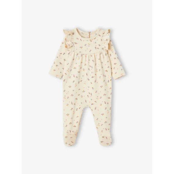 Dors-bien fleuri à volants bébé ouverture dos écru