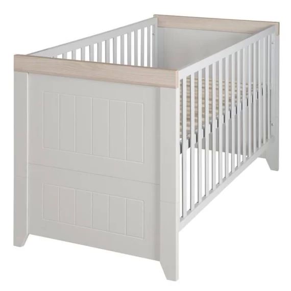 ROBA Lit Bébé Évolutif 70×140 cm – Helene – Réglable en Hauteur – Convertible en Lit Junior – Gris Clair / Décor Bois blanc