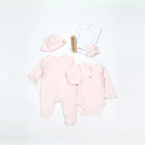 Ensemble naissance 4 pièces Fille Rose