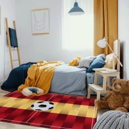 Tapis Enfant Motif Sport Foot Rouge Et Jaune