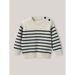 Pull Marin En Coton Biologique Rayure Marine/ecru