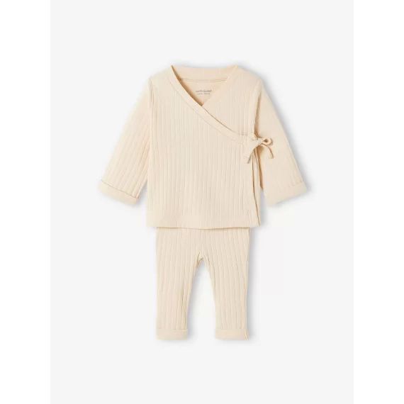 Ensemble en maille côtelée T-shirt et pantalon bébé sable