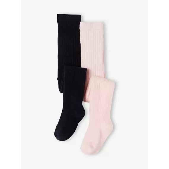 Lot de 2 paires de collants bébé en maille côtelée lot encre
