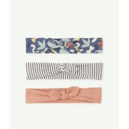 Lot de 3 bandeaux en coton bleu et rose bébé fille –  – Soldes