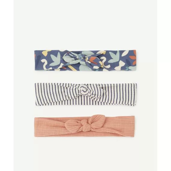 Lot de 3 bandeaux en coton bleu et rose bébé fille –  – Soldes