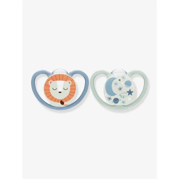 Lot de 2 sucettes physiologiques NUK Space Night en silicone taille 2 (6 à 18 mois)