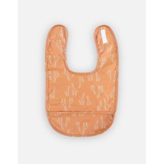 Bavoir en toile cirée imprimé girafe ocre jaune