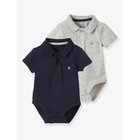 Lot de 2 bodies bébé naissance ouverture polo avec poche lot encre