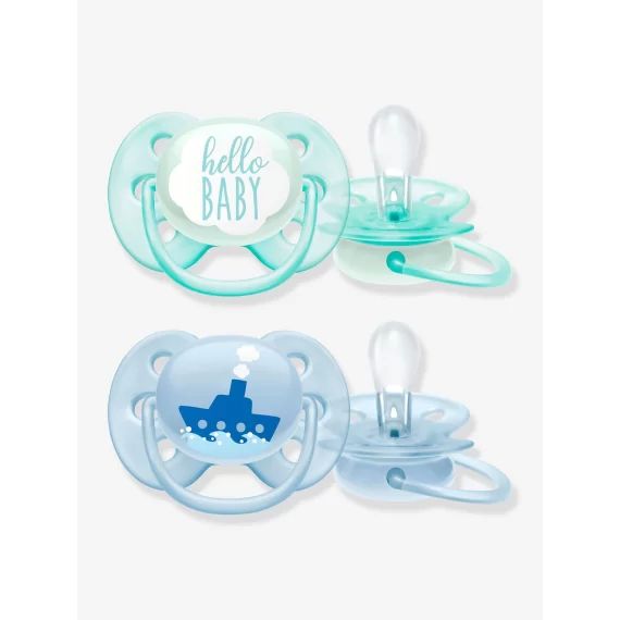 Lot de 2 sucettes ultra douces 1er âge Philips AVENT bateau/hello