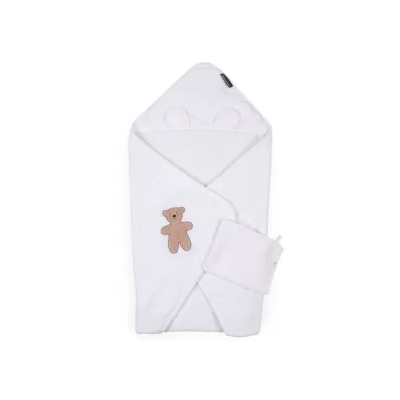 Cape de bain + gant en mousseline Teddy beige (80 x 80 cm)