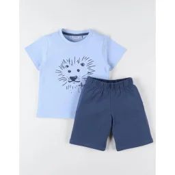 Pyjama 2 Pièces Imprimé Lion En Jersey Bleu