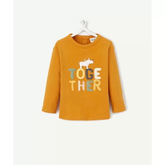 Le t-shirt camel en coton biologique avec message en bouclette –  – Soldes